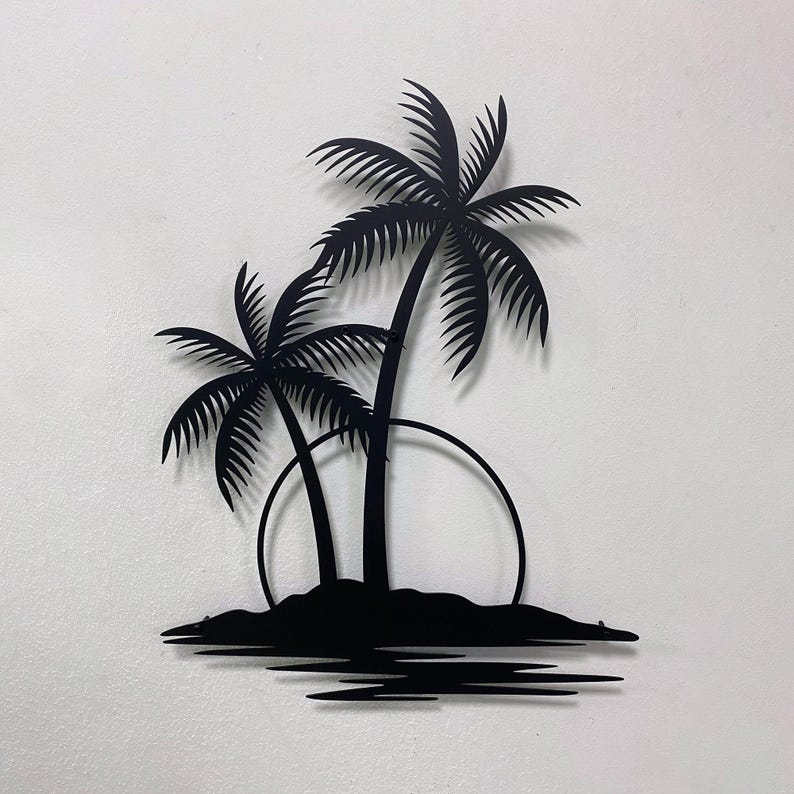 Metal Wall Art, Sunrise and Palm Tree