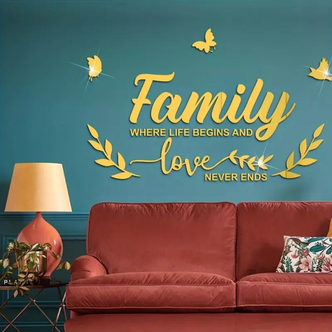 3D Acrylic Mirror Family Wall Decor – stylish DIY wall decoration for living rooms and hallways in Dubai & across the UAE.