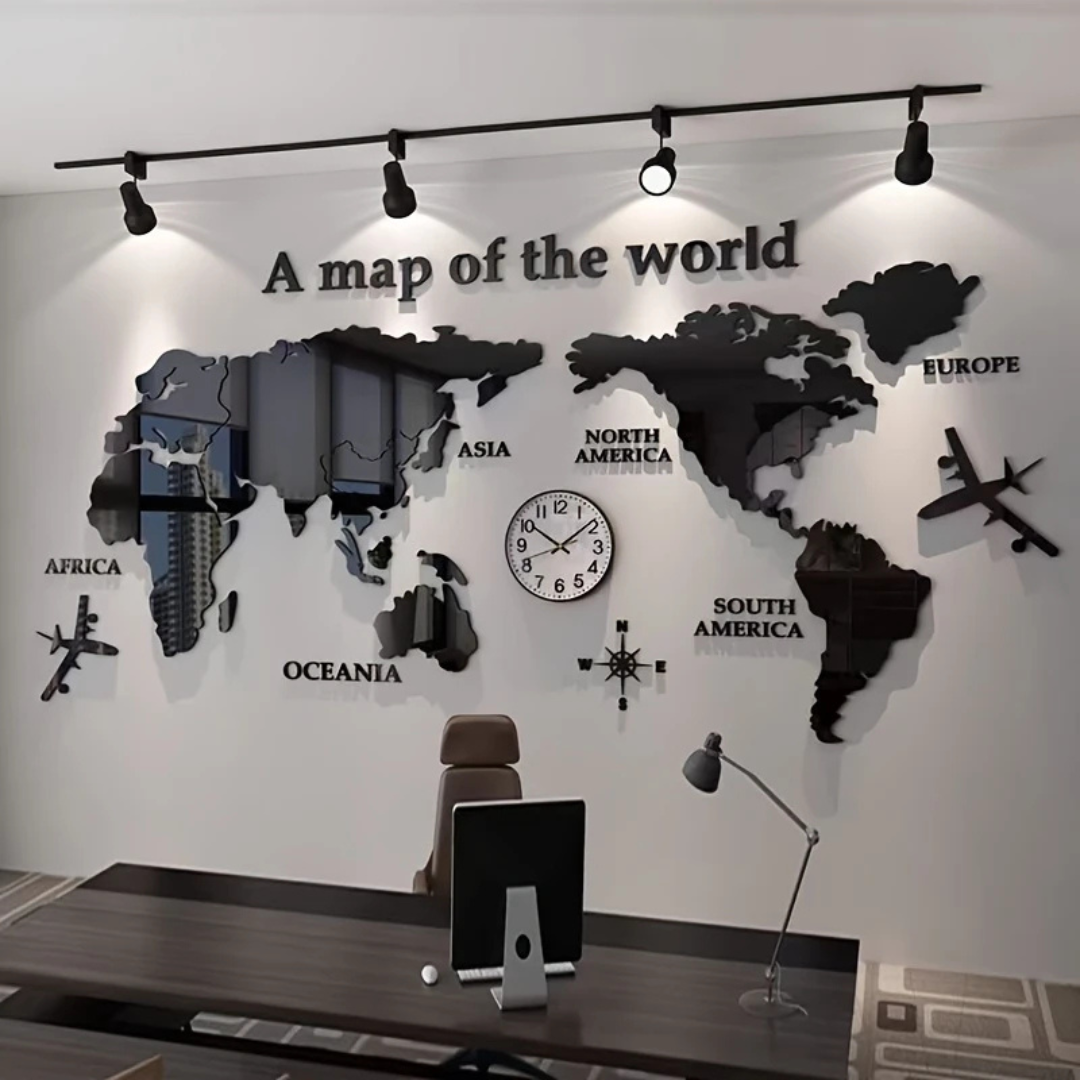 World Map Creative Wall Art - 3D Acrylic Geography Decor