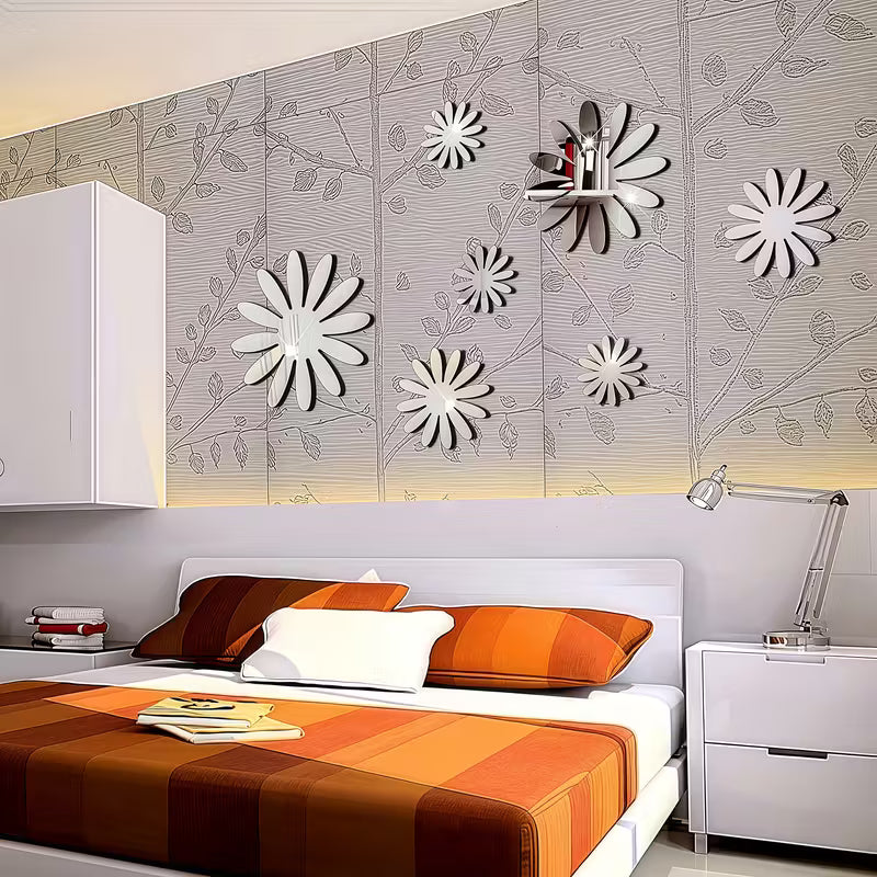 Seven-Piece Acrylic Flower Mirror Wall Stickers