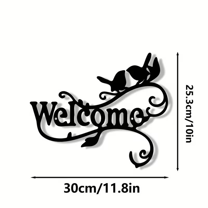 Welcome Sign with Bird & Floral Design Acrylic Wall Art