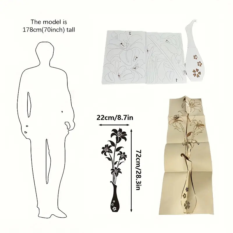 Acrylic Mirror Wall Sticker with Vintage Lily Flower & Glitter Design