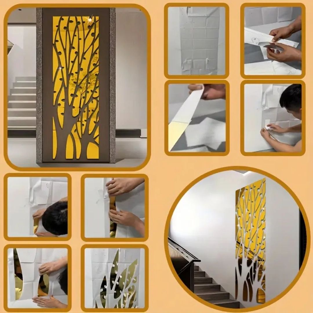 Money Tree Acrylic Mirror Wall Art, Abstract Tree Decorative Pattern