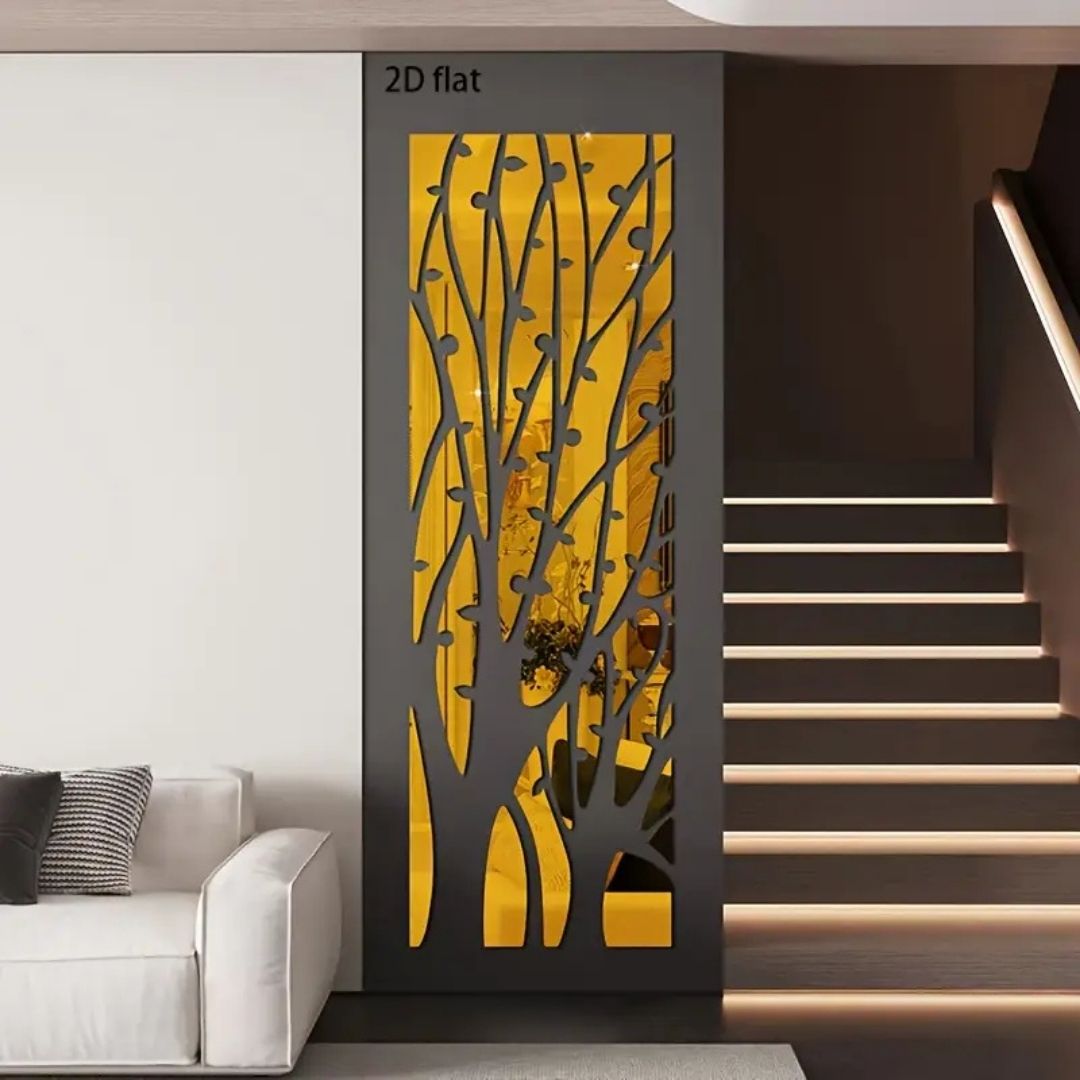 Money Tree Acrylic Mirror Wall Art, Abstract Tree Decorative Pattern