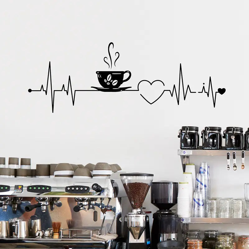 Coffee Cup With Heart ECG Signal - Beautiful Kitchen Wall Decal - Best For Home & Restaurant