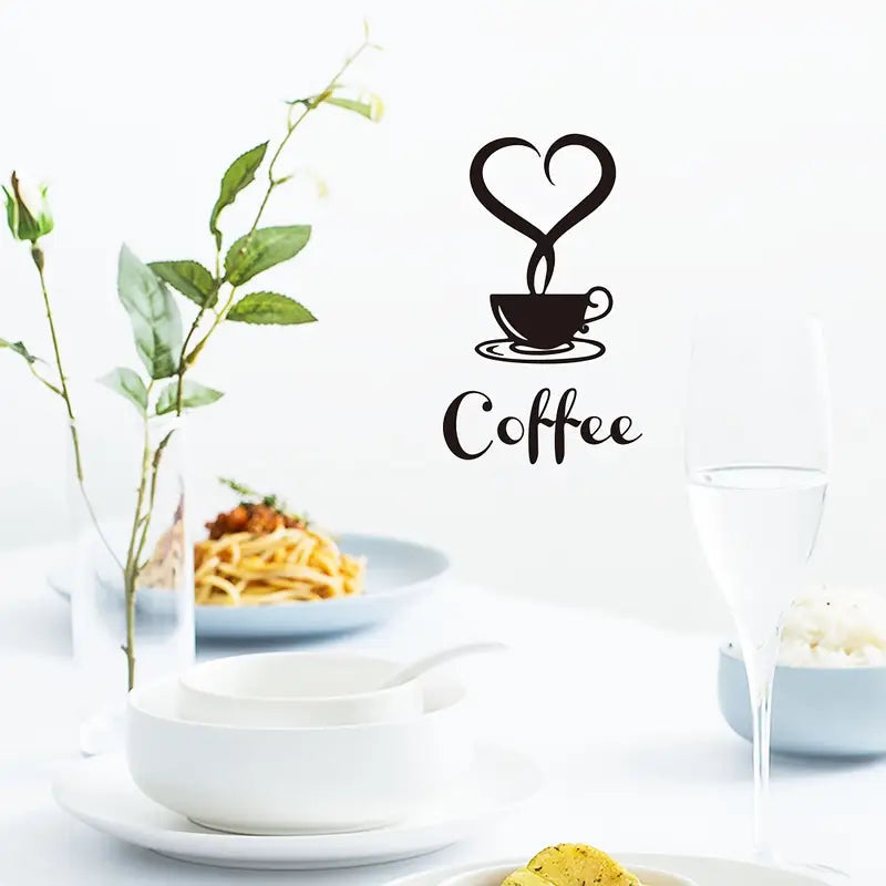Coffee Cup & Heart, Love - Beautiful Kitchen Wall Decal - Best For Home & Restaurant
