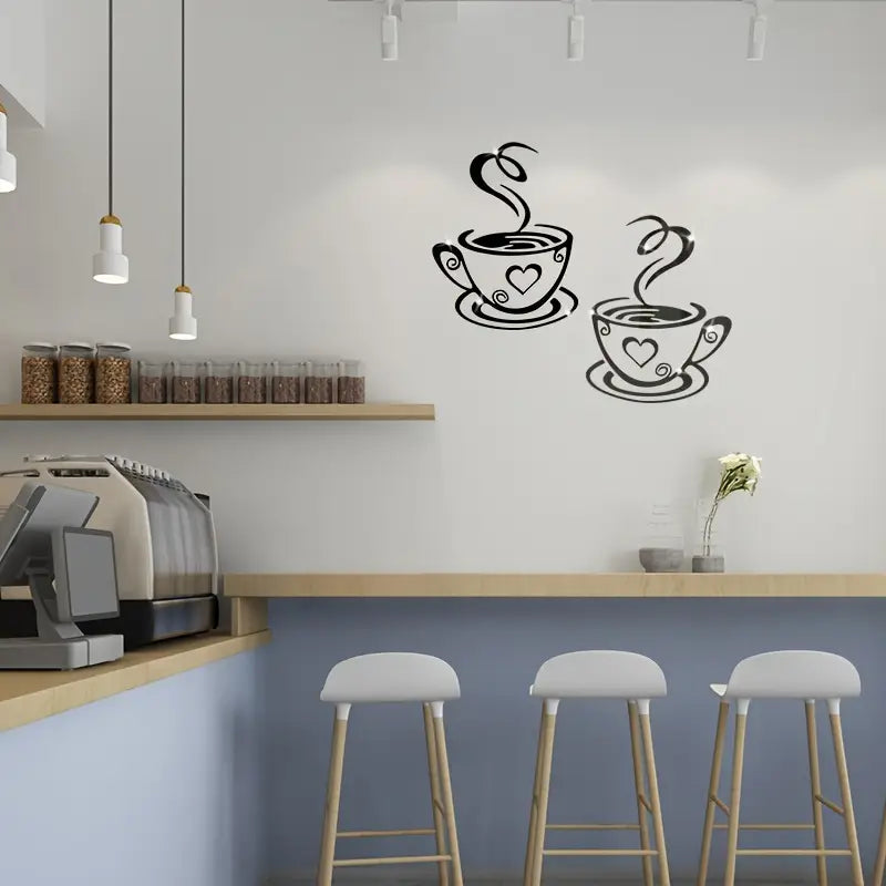 Coffee Cups With Hearts - Beautiful Kitchen Wall Decal - Best For Home & Restaurant