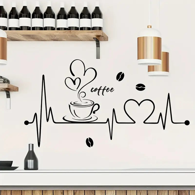 Coffee, Heart & Love ECG Signal Art - Beautiful Kitchen Wall Decal - Best For Home & Restaurant
