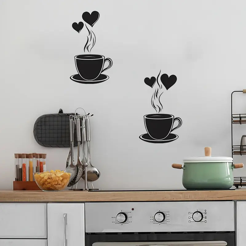 Coffee With Hearts & Love - Beautiful Kitchen Wall Decal - Best For Home & Restaurant