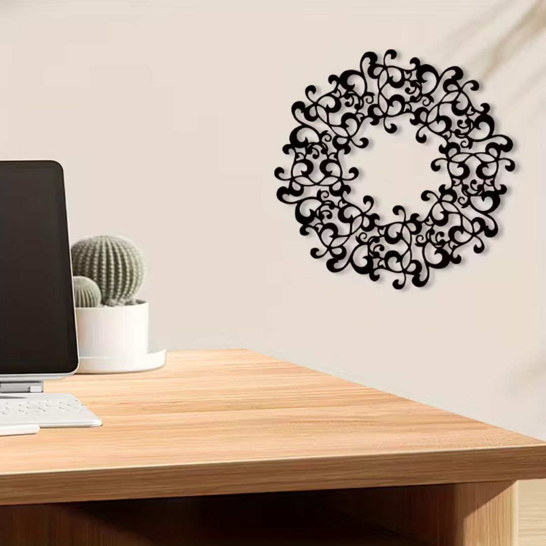 Elegant Black Floral Wreath Wall Decor - Vintage Acrylic Hanging Decoration