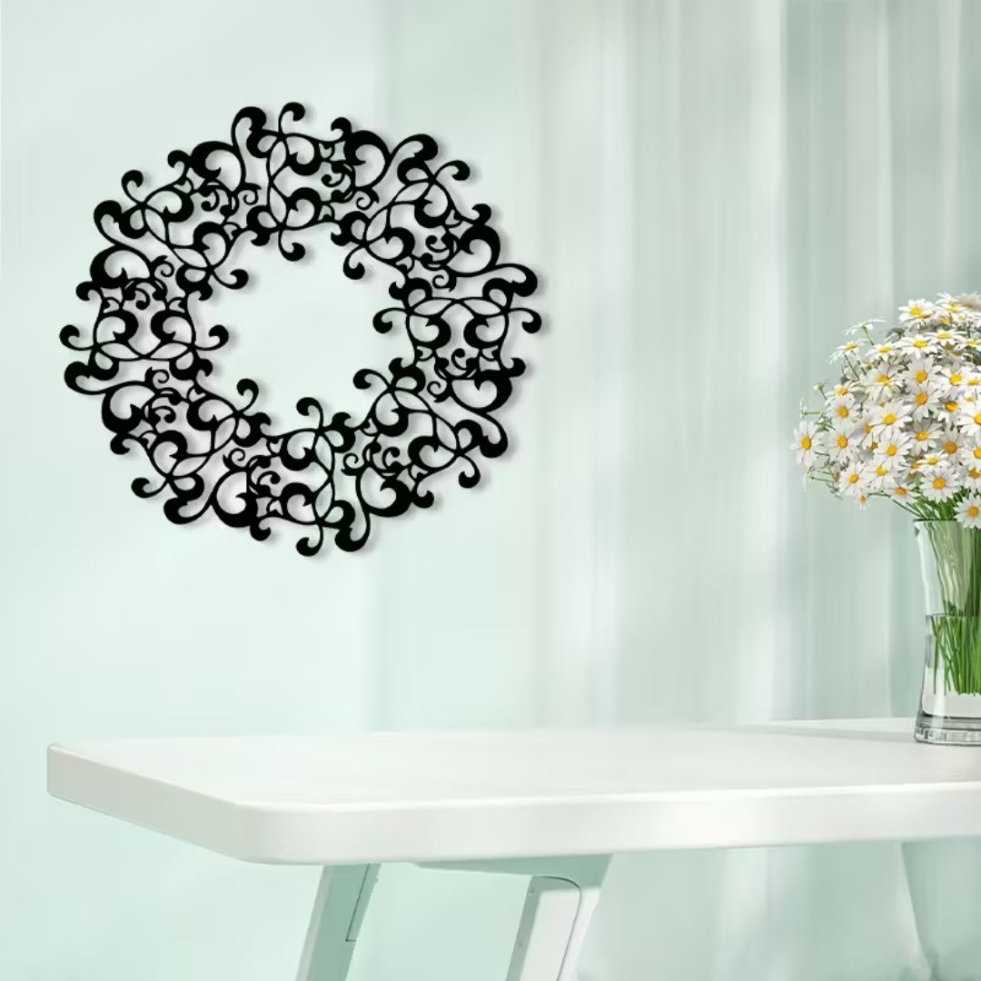Elegant Black Floral Wreath Wall Decor - Vintage Acrylic Hanging Decoration