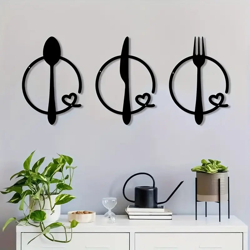 Spoon, Knife and Fork With heart - Beautiful Kitchen Wall Decal - Best For Gifting