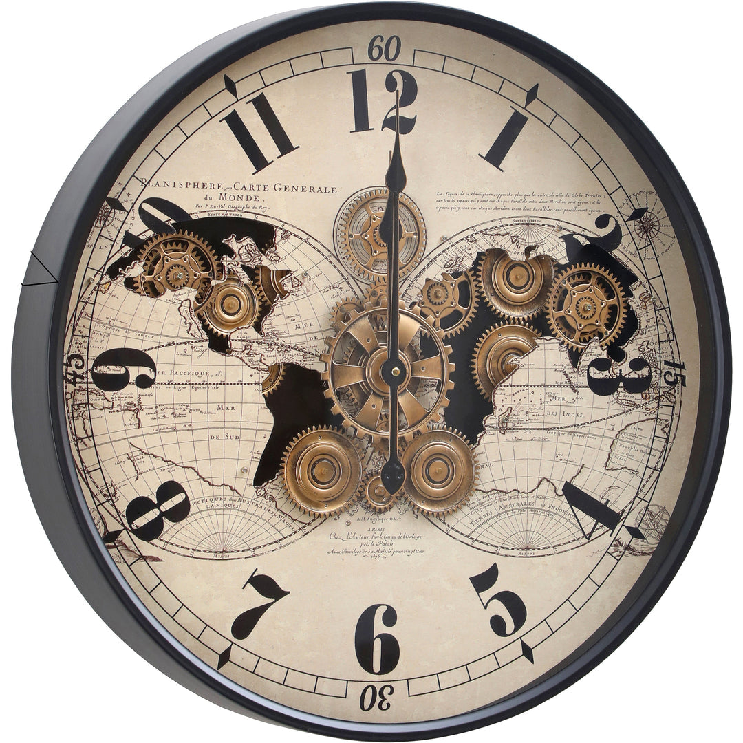 Vasco Map Industrial Metal Moving Gears Wall Clock