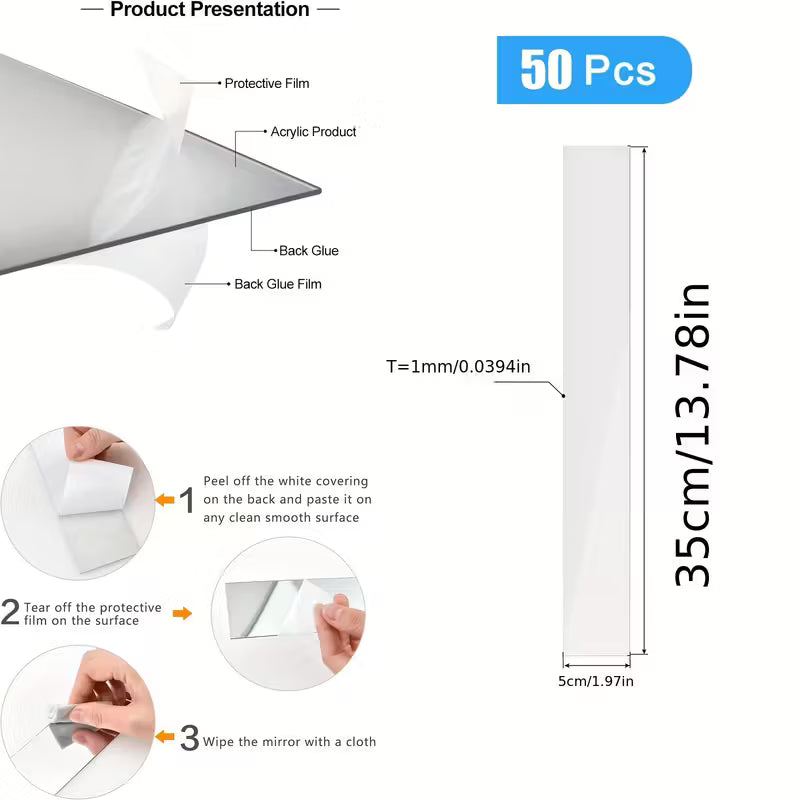 Acrylic Frameless Mirror Stickers - Set Of 50, - DIY Decoration In Living Room And Bedroom At Home
