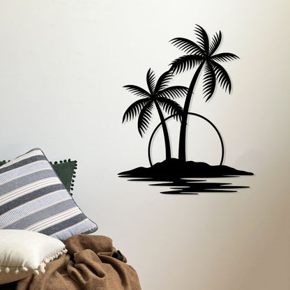 Metal Wall Art, Sunrise and Palm Tree