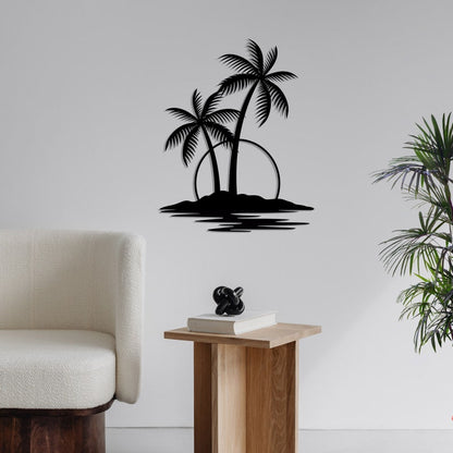 Metal Wall Art, Sunrise and Palm Tree