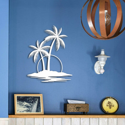 Metal Wall Art, Sunrise and Palm Tree