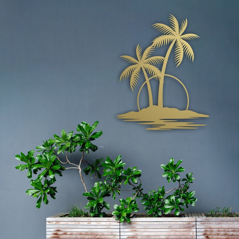 Metal Wall Art, Sunrise and Palm Tree