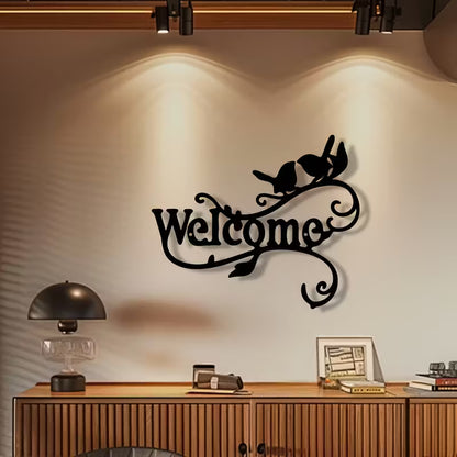 Welcome Sign with Bird & Floral Design Acrylic Wall Art