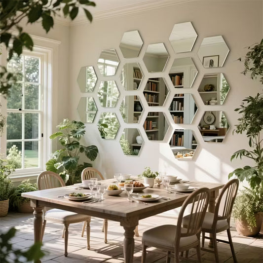 36pcs, Silvery hexagonal 3D Mirror Wall Art