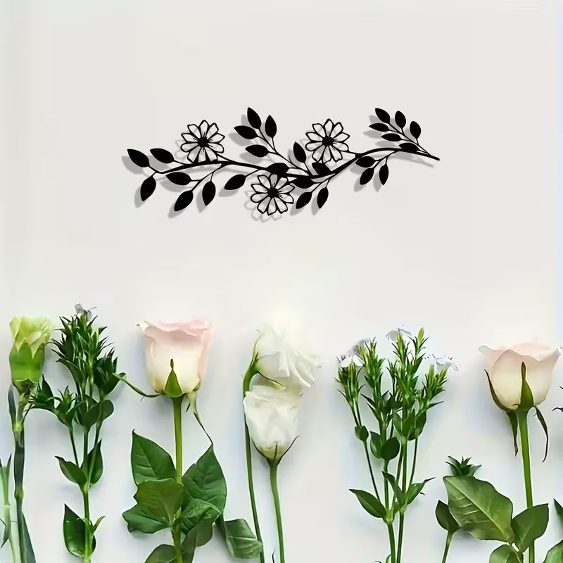 Black Acrylic Tree Leaf Wall Art - Durable Wall Mural with Floral Design