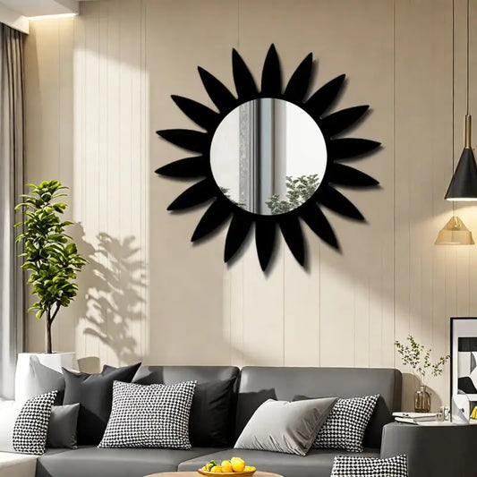 Black Mirror Wooden Sunflower Acrylic Mirror