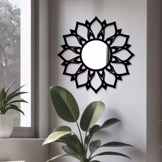 Modern Acrylic Wall Mirror - Black Geometric Round Decorative Art,