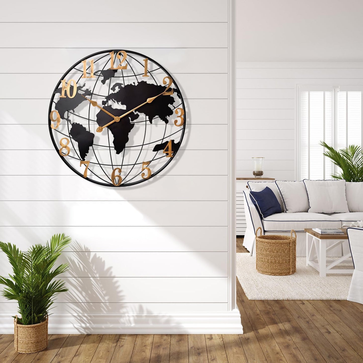 Large World Map Metal Wall Clock