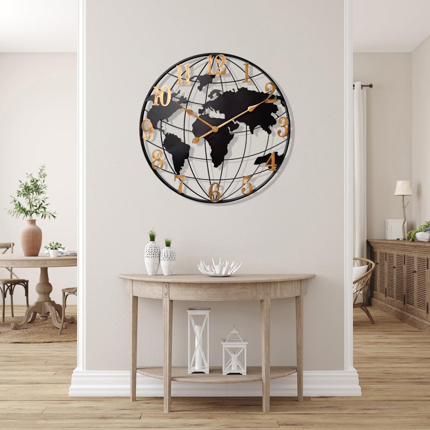 Large World Map Metal Wall Clock