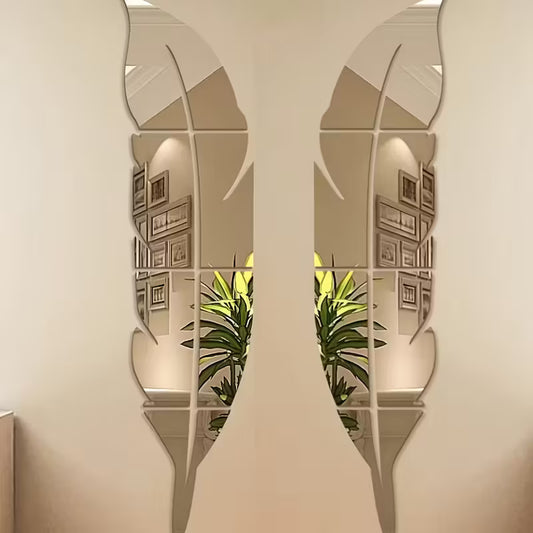Feather Mirror Wall Sticker | 3D Acrylic Decorative Mirror with Glossy Finish