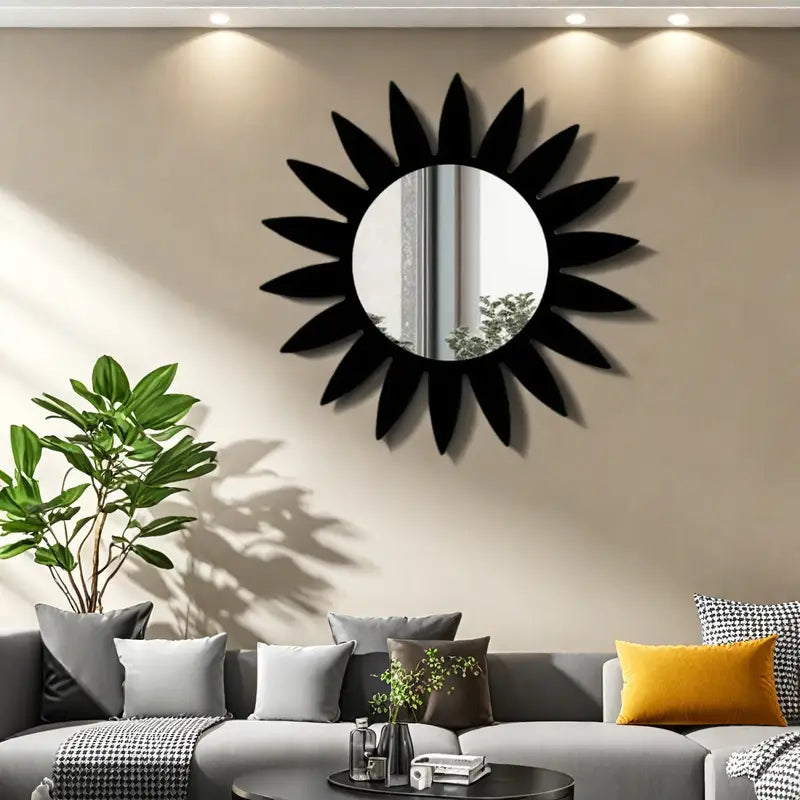 Black Mirror Wooden Sunflower Acrylic Mirror