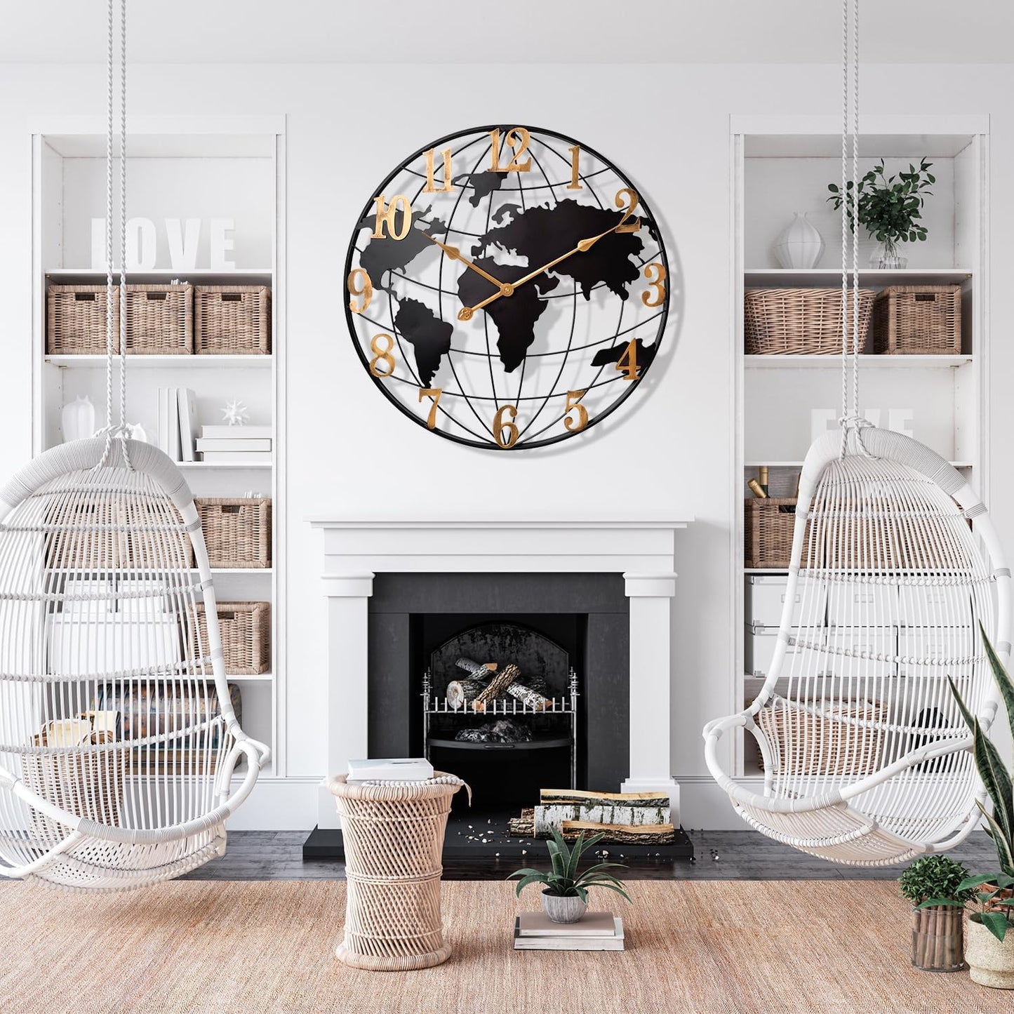 Large World Map Metal Wall Clock