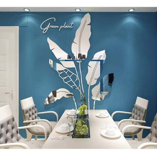 Green Leaf Acrylic Mirror Wall Stickers - 3D Banana Tree Design