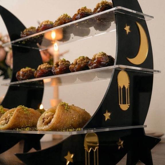 Ramadan Moon Tiered Serving Stand - 3 Tier Dessert Display Tray