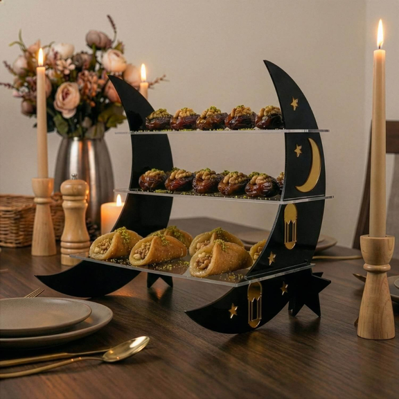 Ramadan Moon Tiered Serving Stand - 3 Tier Dessert Display Tray