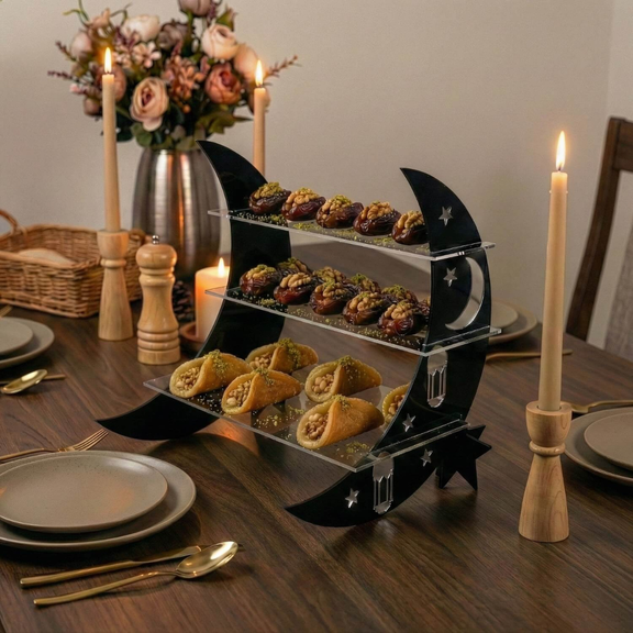 Ramadan Moon Tiered Serving Stand - 3 Tier Dessert Display Tray