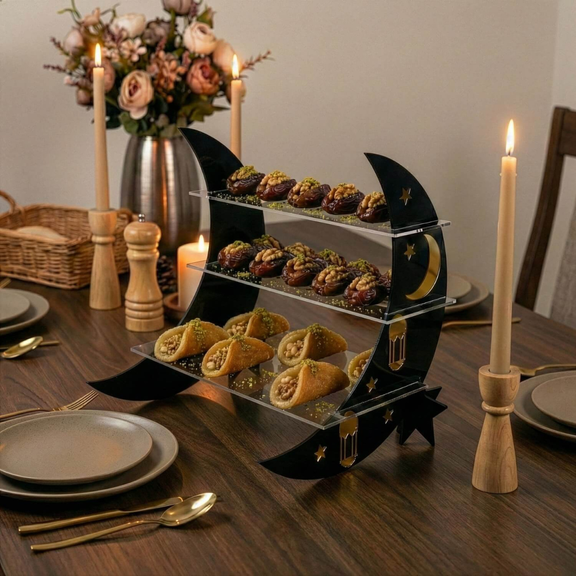 Ramadan Moon Tiered Serving Stand - 3 Tier Dessert Display Tray