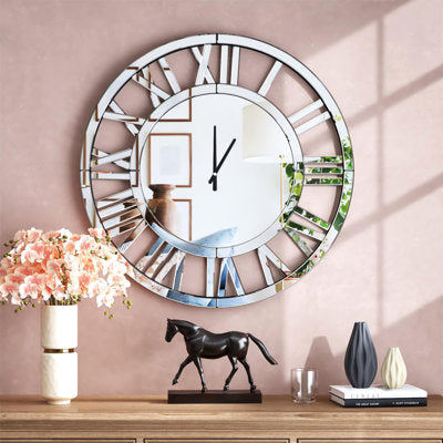 Silent Mirror Wall Clock With Roman Numerals