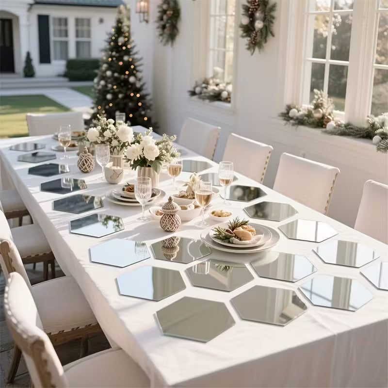 36pcs, Silvery hexagonal 3D Mirror Wall Art