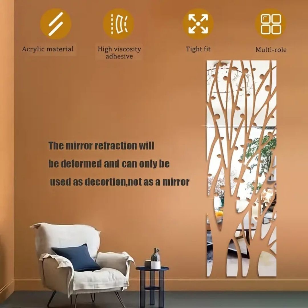 Money Tree Acrylic Mirror Wall Art, Abstract Tree Decorative Pattern