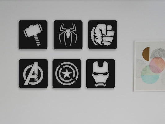 Set of 6 | Avengers; Thor, Hulk, Spiderman, Ironman, Captain America Signs