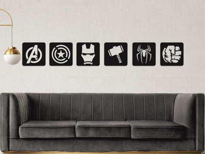 Set of 6 | Avengers; Thor, Hulk, Spiderman, Ironman, Captain America Signs