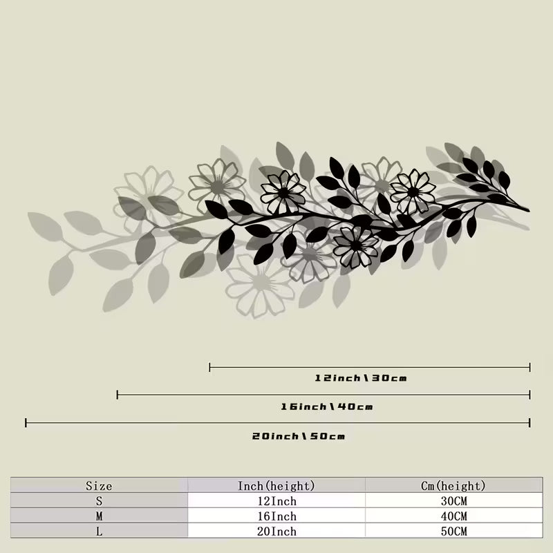 Black Acrylic Tree Leaf Wall Art - Durable Wall Mural with Floral Design