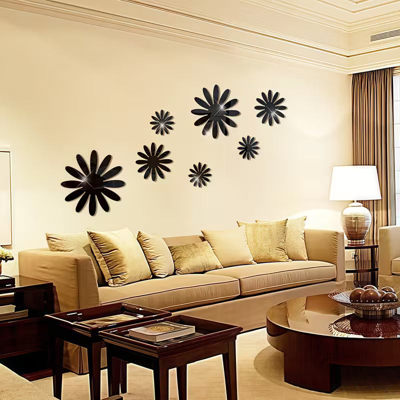 Seven-Piece Acrylic Flower Mirror Wall Stickers