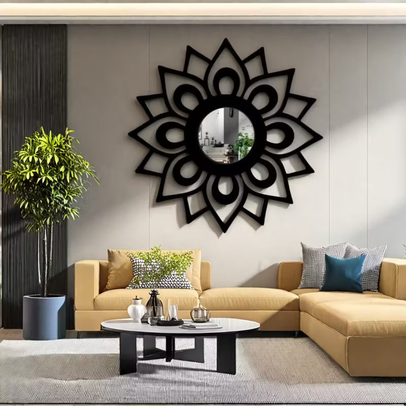 Sunflower Wooden Wall Mirror Art