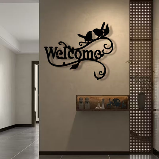 Welcome Sign with Bird & Floral Design Acrylic Wall Art