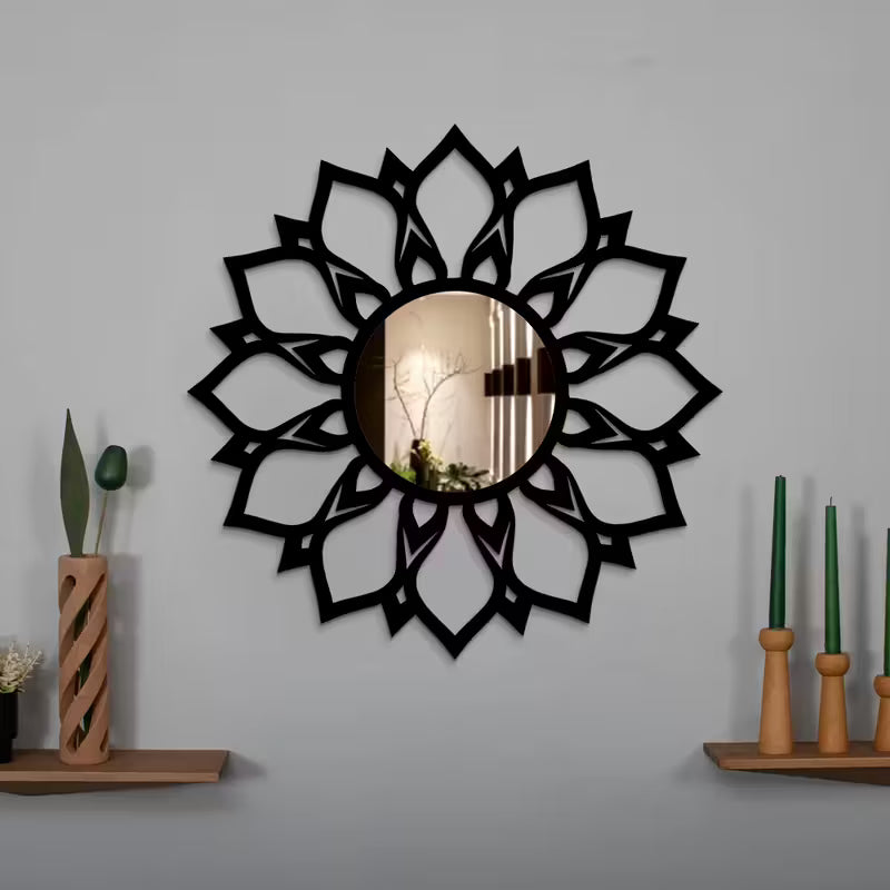 Modern Acrylic Wall Mirror - Black Geometric Round Decorative Art,