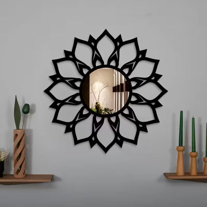Modern Acrylic Wall Mirror - Black Geometric Round Decorative Art,