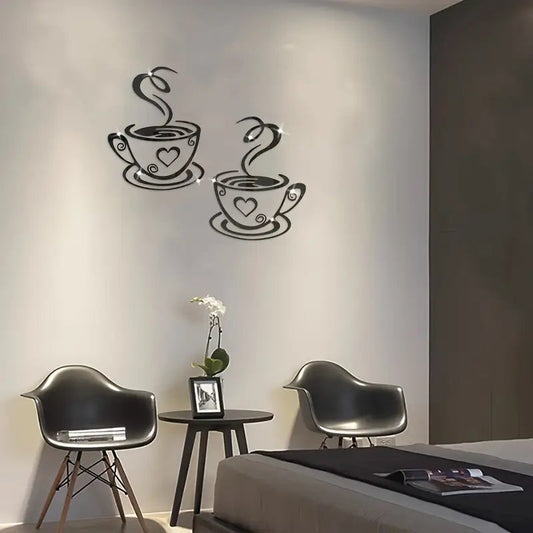 Coffee Cups With Hearts - Beautiful Kitchen Wall Decal - Best For Home & Restaurant