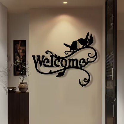 Welcome Sign with Bird & Floral Design Acrylic Wall Art